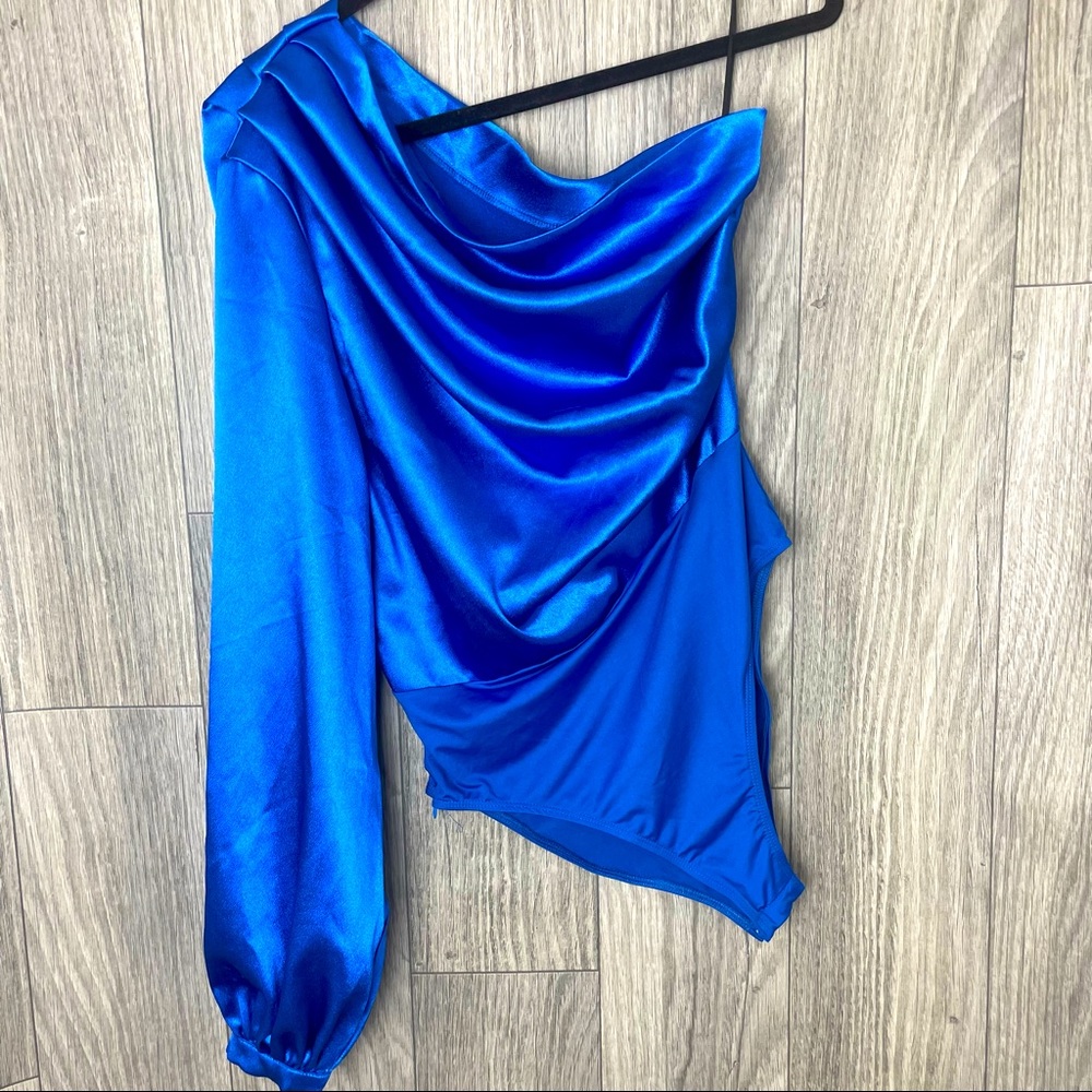 One Shoulder Sleeve Body Suite Cerulean